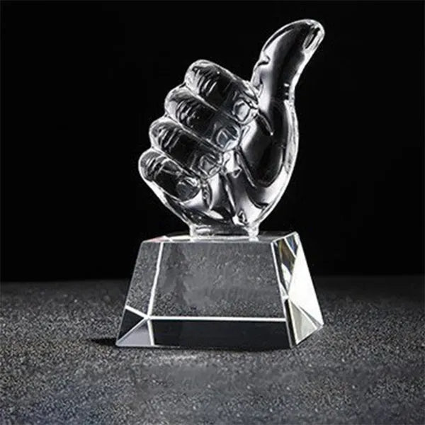 Engraved Crystal Thumbs Up Trophy
