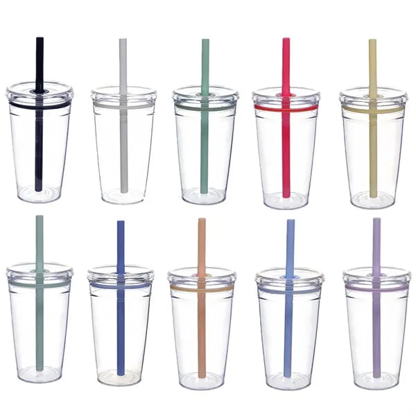 16Oz Acrylic Tumbler With Straw and Lid