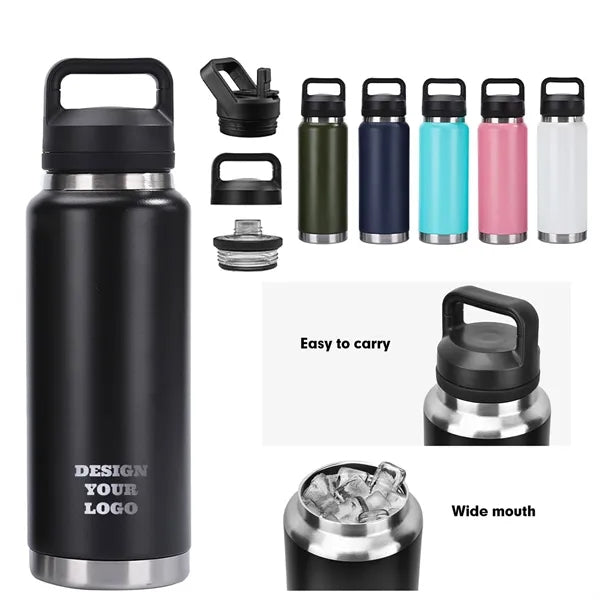 36oz Dual-Lid Vacuum Insulated Sports Water Bottle w/ Handle