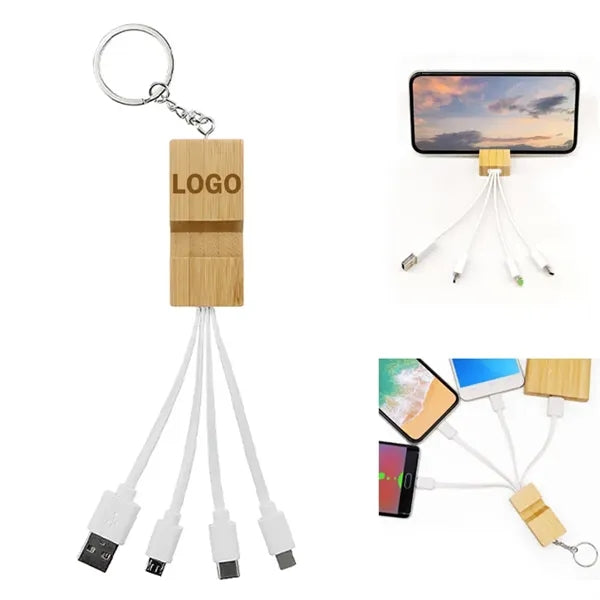 Integrated Bamboo Phone Stand & Charging Cable Keyrin