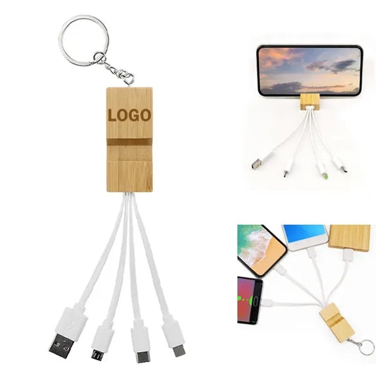 Integrated Bamboo Phone Stand & Charging Cable Keyrin