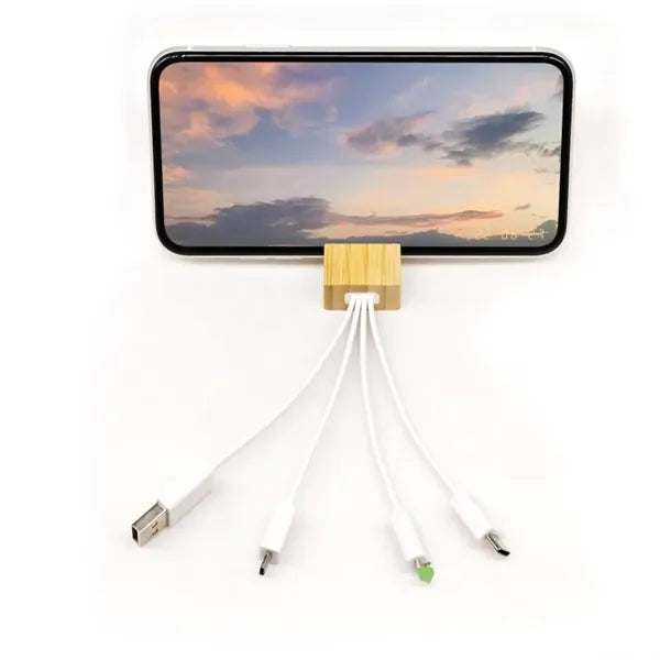 Integrated Bamboo Phone Stand & Charging Cable Keyrin