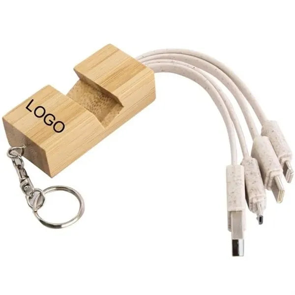 Integrated Bamboo Phone Stand & Charging Cable Keyrin