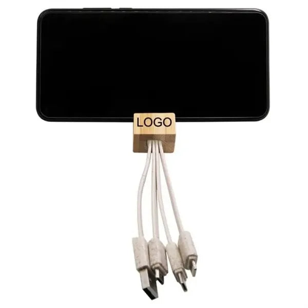Integrated Bamboo Phone Stand & Charging Cable Keyrin
