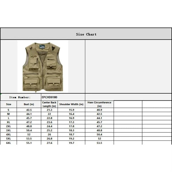 Mens Lightweight Utility Vest Fishing Travel Wear