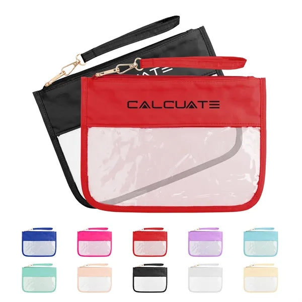 Clear PVC Zippered Travel Makeup Bag With Wrist Handle