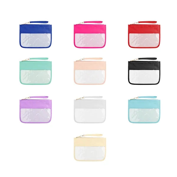 Clear PVC Zippered Travel Makeup Bag With Wrist Handle