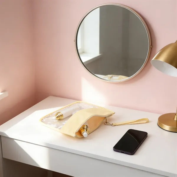 Clear PVC Zippered Travel Makeup Bag With Wrist Handle