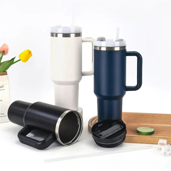40 oz Insulated Tumbler With Handle and Straw Lid