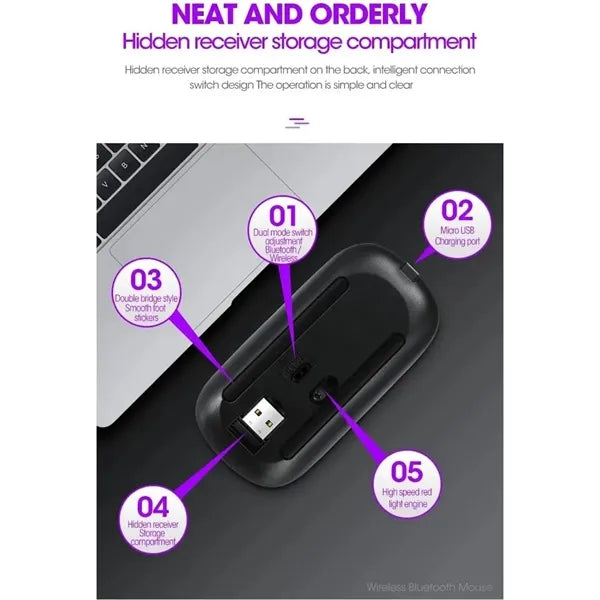 2.4G Dual Mode Rechargeable Wireless Bluetooth Mouse