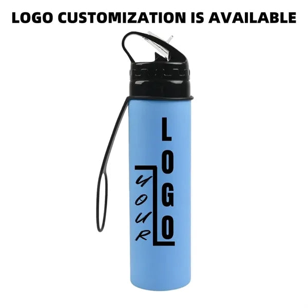 Sport Silicone Collapsible Water Bottle With Lanyard