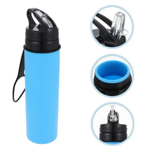 Sport Silicone Collapsible Water Bottle With Lanyard