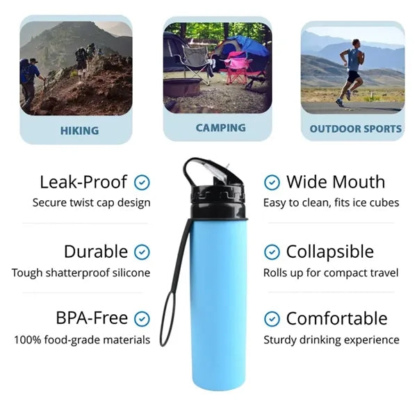 Sport Silicone Collapsible Water Bottle With Lanyard