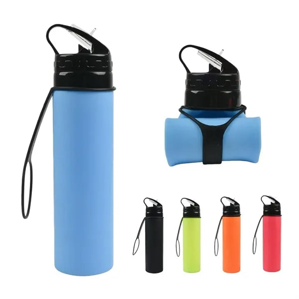 Sport Silicone Collapsible Water Bottle With Lanyard