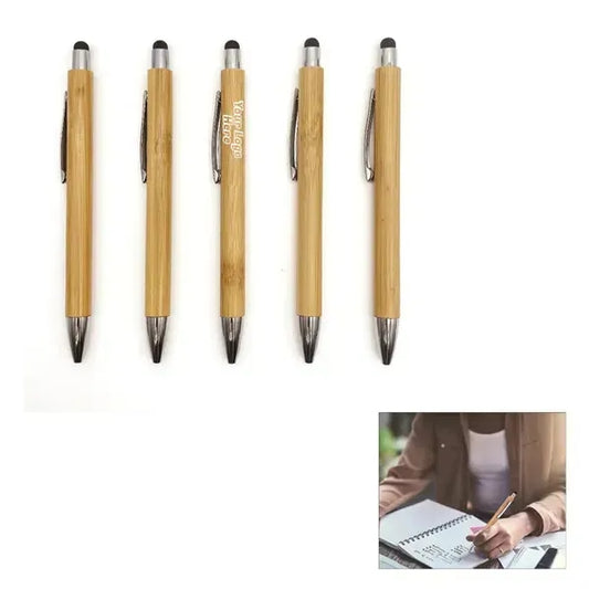 Retractable Bamboo Pen with Stylus Tip