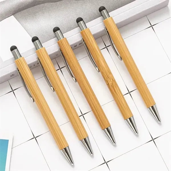Retractable Bamboo Pen with Stylus Tip