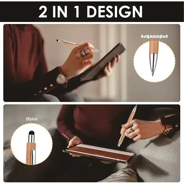 Retractable Bamboo Pen with Stylus Tip