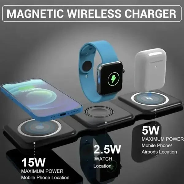 15W Magnetic Foldable 3 In 1 Charging Station
