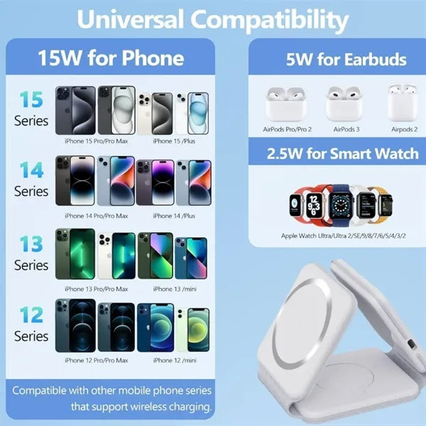 15W Magnetic Foldable 3 In 1 Charging Station