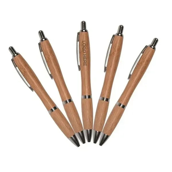 Retractable Bamboo Pen with Clip