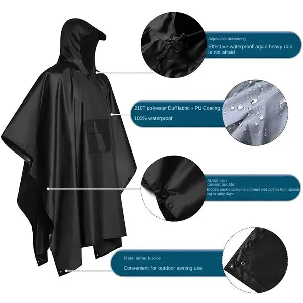 3 in 1 Outdoor Raincoat Hooded Sleeve Waterproof Rain Poncho