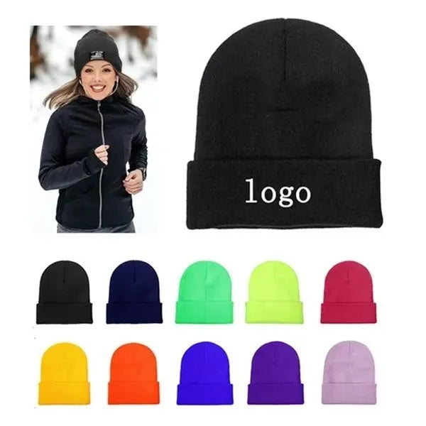 Embroidery Solid Color Knitted Beanie