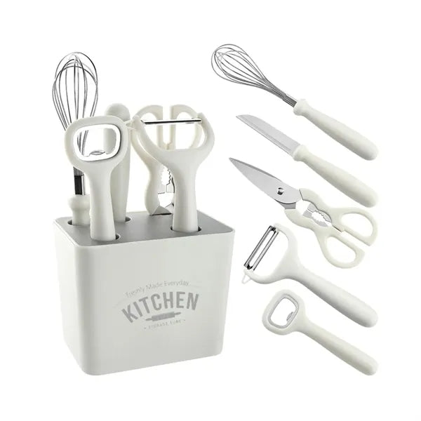 5 In 1 Stainless Steel Kitchen Utensil Set w/Holder