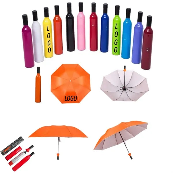 Creative Wine Bottle Design Compact Folding Umbrella