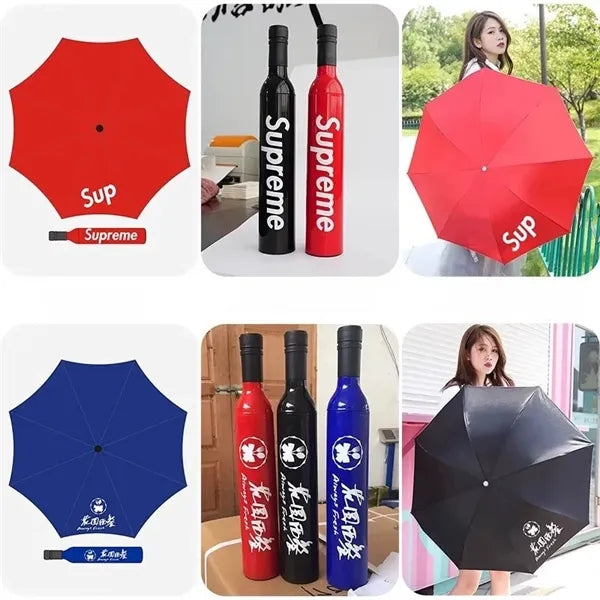 Creative Wine Bottle Design Compact Folding Umbrella
