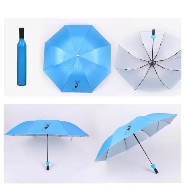 Creative Wine Bottle Design Compact Folding Umbrella