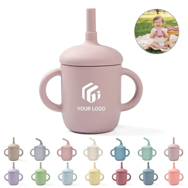 Infants toddlers kid straw training silicone baby sippy cups