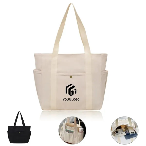 Travel work school multiple pockets large canvas tote bag