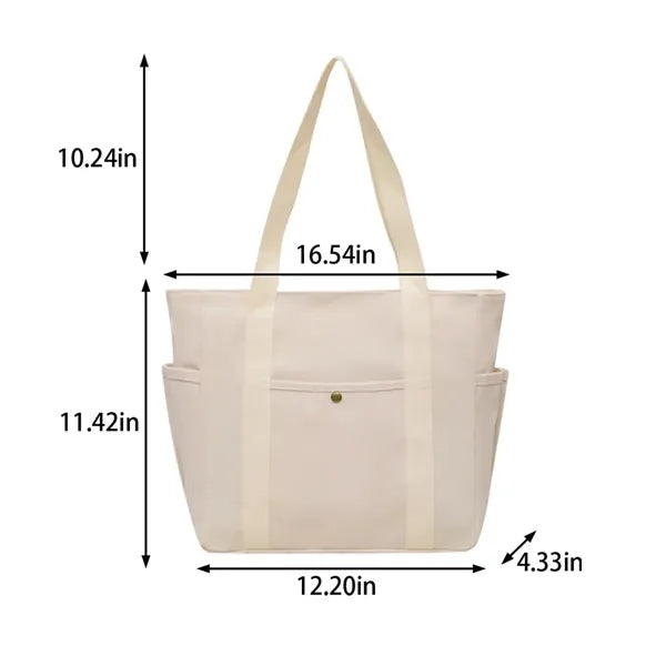 Travel work school multiple pockets large canvas tote bag