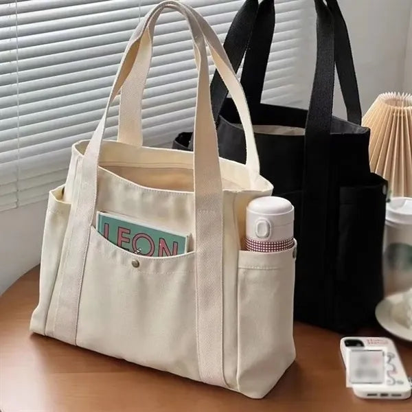 Travel work school multiple pockets large canvas tote bag