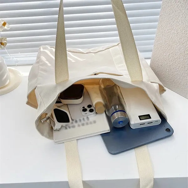 Travel work school multiple pockets large canvas tote bag