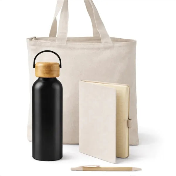 Eco Essentials Zipper Tote Gift Set with Journal,Pen,Bottle