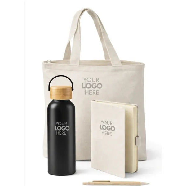 Eco Essentials Zipper Tote Gift Set with Journal,Pen,Bottle