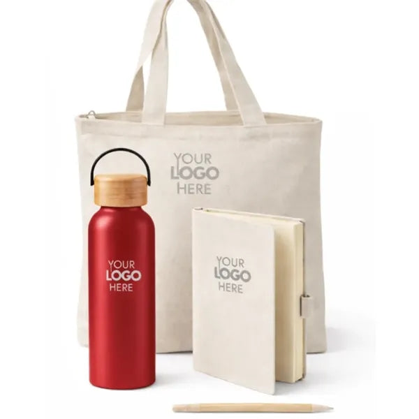 Eco Essentials Zipper Tote Gift Set with Journal,Pen,Bottle