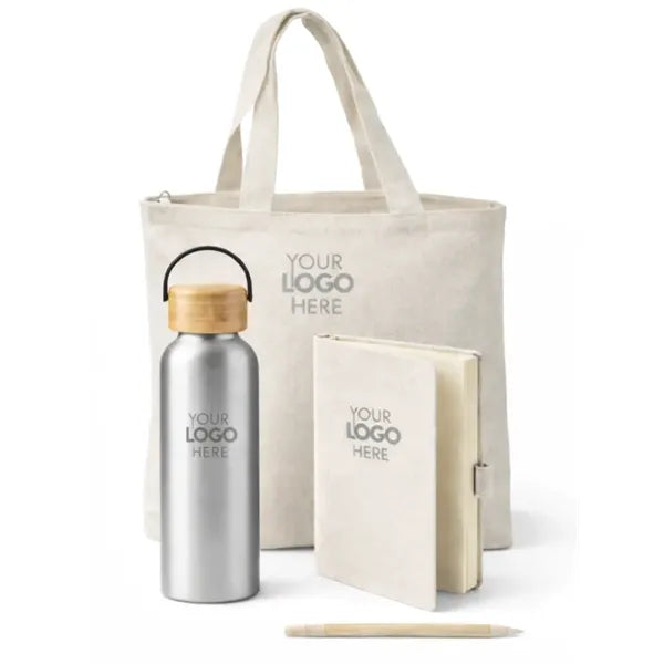 Eco Essentials Zipper Tote Gift Set with Journal,Pen,Bottle