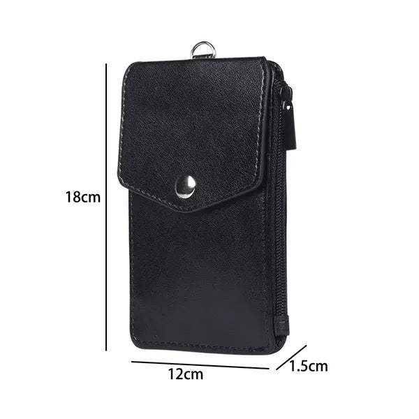Universal Vegan Leather Zippered ID Card Wallet With Lanyard