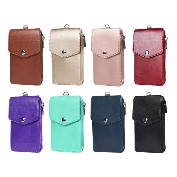 Universal Vegan Leather Zippered ID Card Wallet With Lanyard