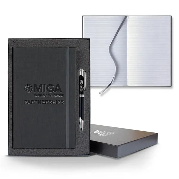Linen Banded Medio Lined White Page Journal Gift Set
