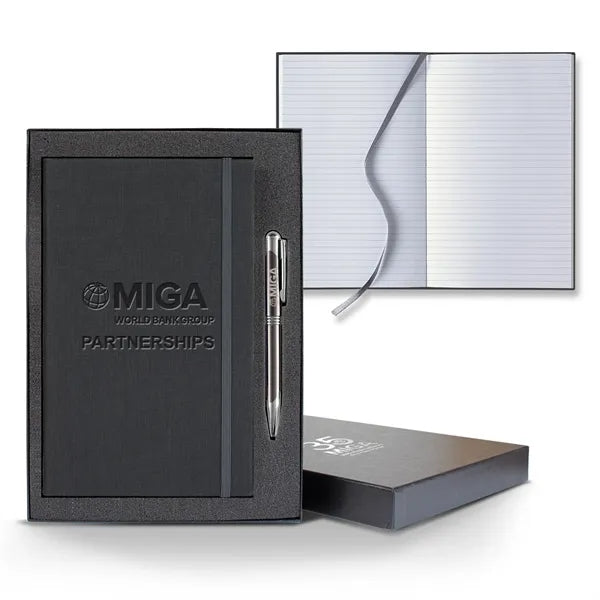 Linen Banded Medio Lined White Page Journal Gift Set