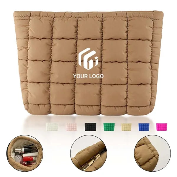Portable travel toiletry organizer puffy quilted makeup bag