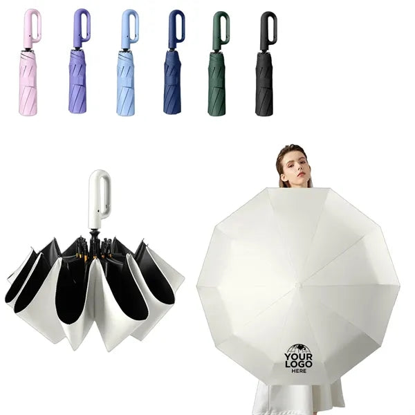 10 Sturdy Ribs Automatic Open Folding Buckle Sun Umbrella