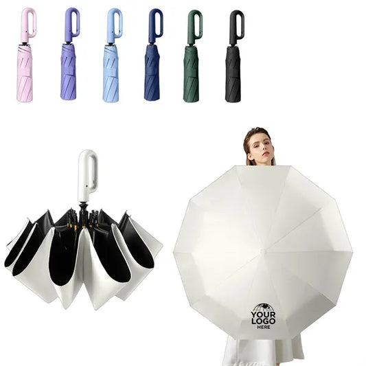 10 Sturdy Ribs Automatic Open Folding Buckle Sun Umbrella