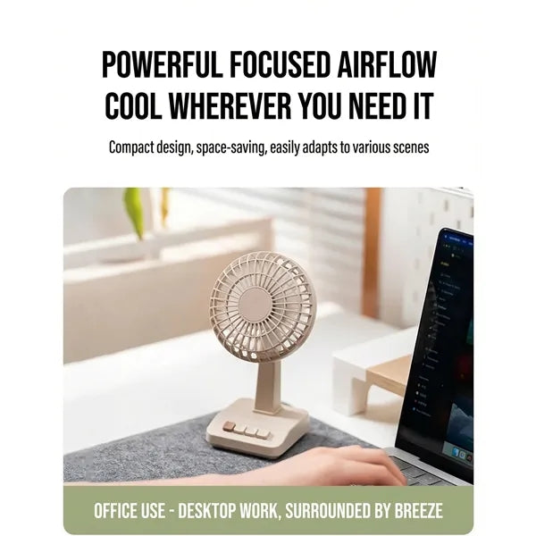 Portable Rechargeable Desk Fan - 2000mAh Battery & 5 Speed L