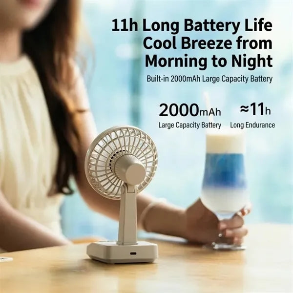 Portable Rechargeable Desk Fan - 2000mAh Battery & 5 Speed L