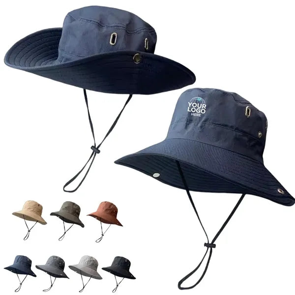Outdoor Wide Brim Bucket Hat with Adjustable Strap