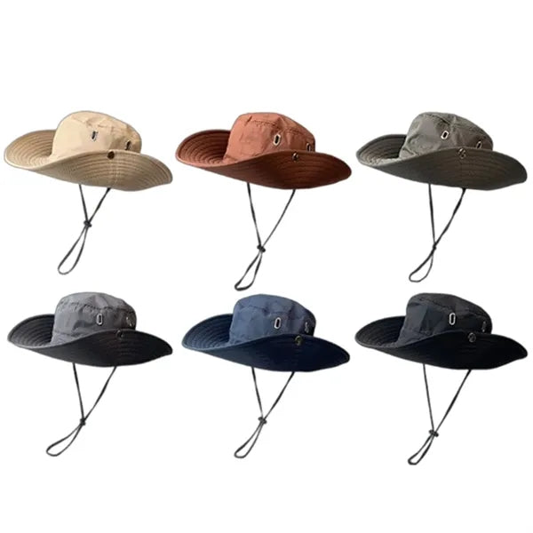 Outdoor Wide Brim Bucket Hat with Adjustable Strap